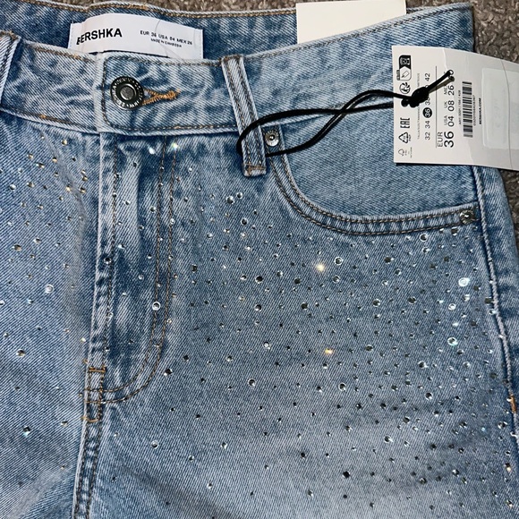 Bershka Light Blue Studded Jean Shorts - Picture 3 of 5